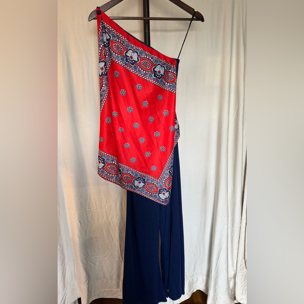 Vintage Red Paisley One-Shoulder jumpsuit